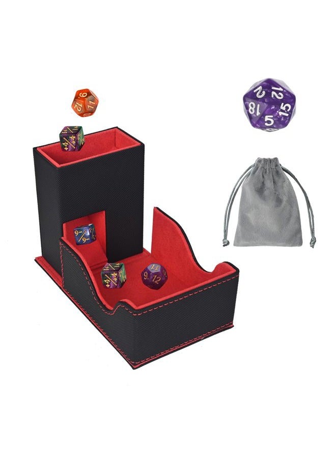Stepane Dice Tower and Tray, Portable Commander Deck Box, Foldable Dice Storage Box for Dungeons and Dragons Rolling Tray Black/Red - Image 1