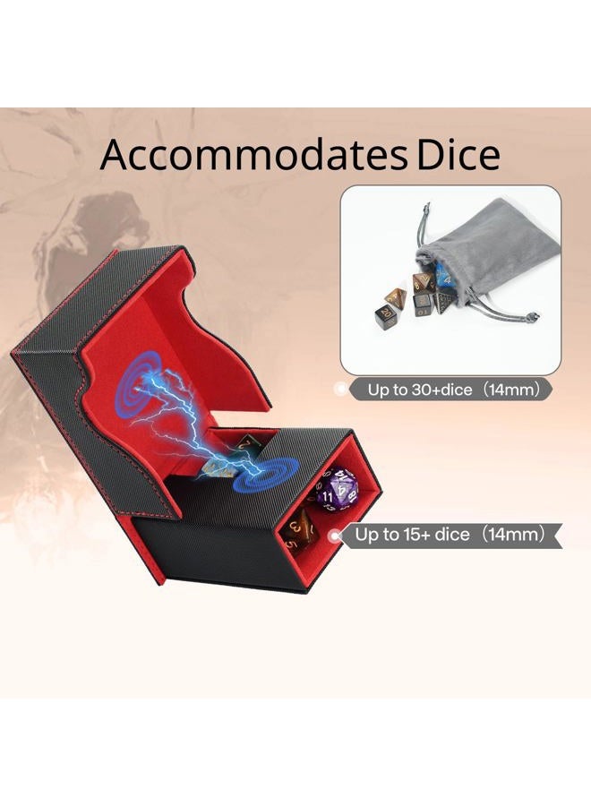 Stepane Dice Tower and Tray, Portable Commander Deck Box, Foldable Dice Storage Box for Dungeons and Dragons Rolling Tray Black/Red - Image 3