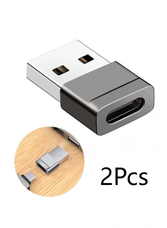 2Pcs USB C Female to USB Male Frosted Texture Adapter, Type C to USB A General Purpose Charger Converter, Support Data Sync(Grey) - Image 1