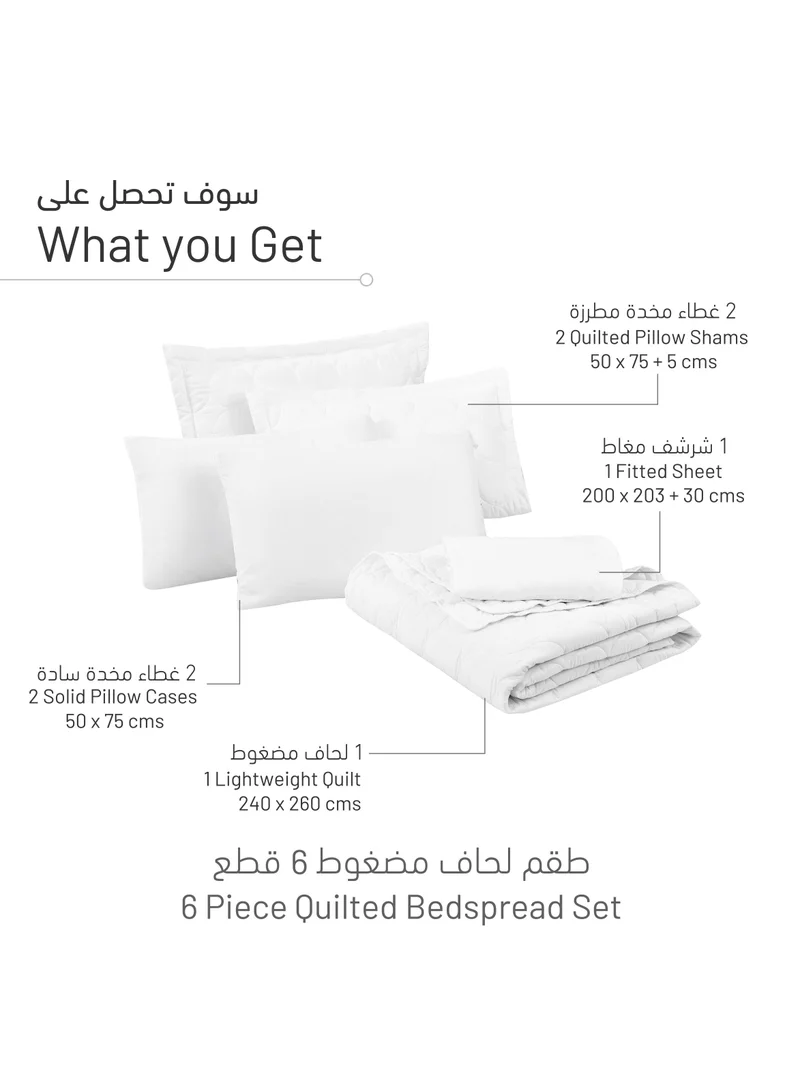Donetella 6-Piece Quilted Compressed Comforter Set For All Seasons Microfiber White King Size
