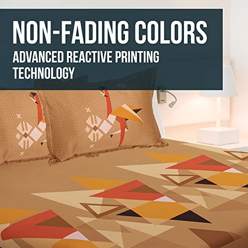 Pavo Story@Home - PAVO Studio Artini Bedsheet Collection, Bedsheet King Size Bed Cotton, 300 TC Fine Cotton Bedsheet with 2 Pillow Covers, Geometric/Triangle Pattern, Cantaloupe - Image 5