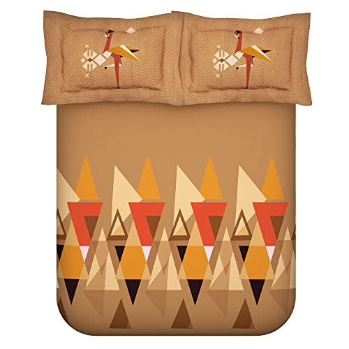 Pavo Story@Home - PAVO Studio Artini Bedsheet Collection, Bedsheet King Size Bed Cotton, 300 TC Fine Cotton Bedsheet with 2 Pillow Covers, Geometric/Triangle Pattern, Cantaloupe - Image 1