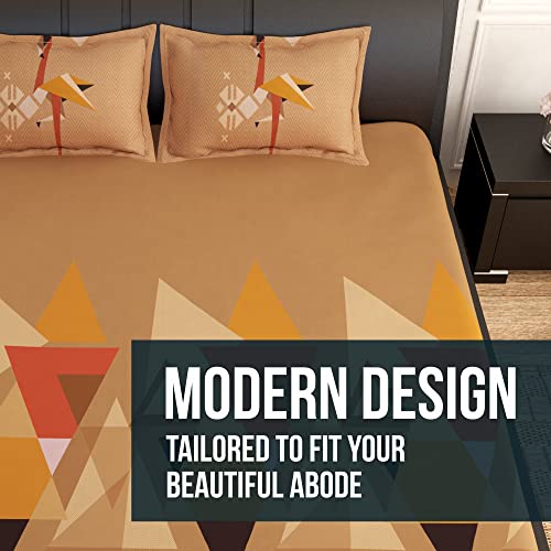 Pavo Story@Home - PAVO Studio Artini Bedsheet Collection, Bedsheet King Size Bed Cotton, 300 TC Fine Cotton Bedsheet with 2 Pillow Covers, Geometric/Triangle Pattern, Cantaloupe - Image 4