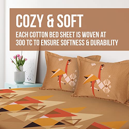 Pavo Story@Home - PAVO Studio Artini Bedsheet Collection, Bedsheet King Size Bed Cotton, 300 TC Fine Cotton Bedsheet with 2 Pillow Covers, Geometric/Triangle Pattern, Cantaloupe - Image 2