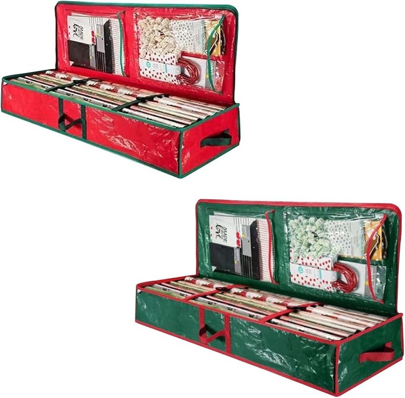 صناديق تخزين عيد الميلاد 40 بوصة تحت السرير لحفظ ورق التغليف العطلات 2 قطعة مزيج - Image 1