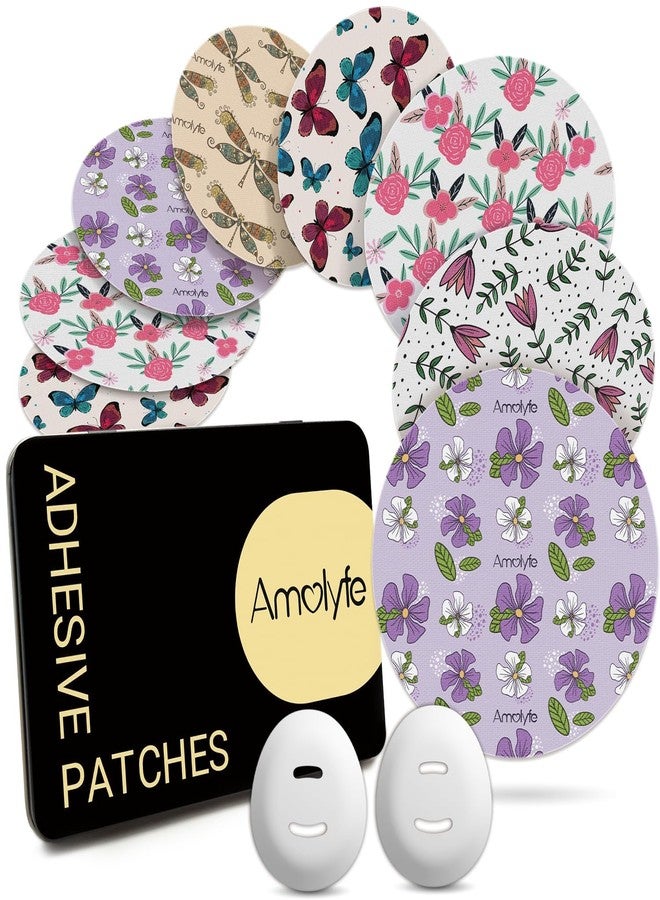 Amolyfe لصقات أموليف ديكسكوم جي 7 اللاصقة على شكل زهور، عبوة من 20 لصقة ديكسكوم ستيلو، مقاومة للماء والصدمات مع غطاءين صلبين وعلبة معدنية، قابلة للتهوية، لاصقة طبية، حماية لمدة 10 أيام لجهاز مراقبة الجلوكوز المستمر (على شكل زهور). - Image 1