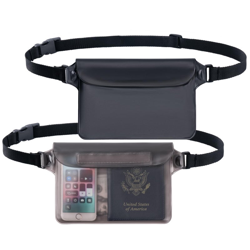 CADONO 2-Pack Waterproof Pouch with Adjustable Waist Strap | Screen Touch Sensitive Dry Bag, Keep Your Phone and Valuables Dry, Perfect for Swimming Kayaking Boating Fishing Beach Diving (Gray+Black) - Image 1