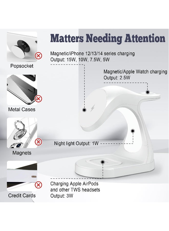 Magnetic Charging Station, 3 in 1 Wireless Travel Charging Station with Light, Mag-Safe Charger Portable Stand, for Multiple Devices Apple, for iPhone 15 14 13 12  - Image 4