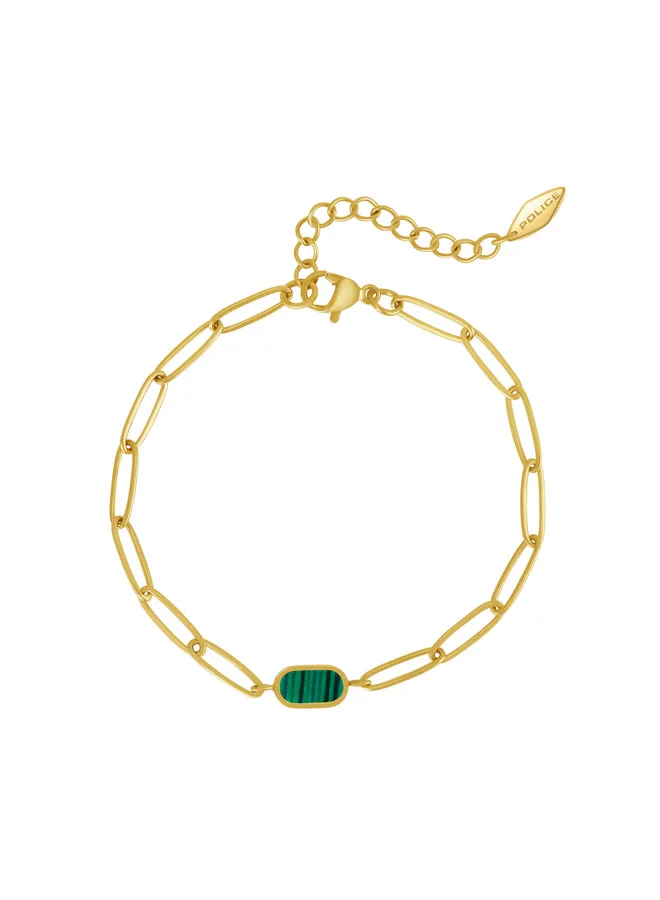 POLICE Emerald Yellow Gold Plated Stainless Steel Chain Bracelet for Women