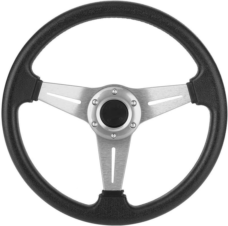Keenso 14in Steering Wheel, 350mm/14in Racing Car Drifting Steering Wheel Replacement Universal Modified Accessory (Silver) - Image 1