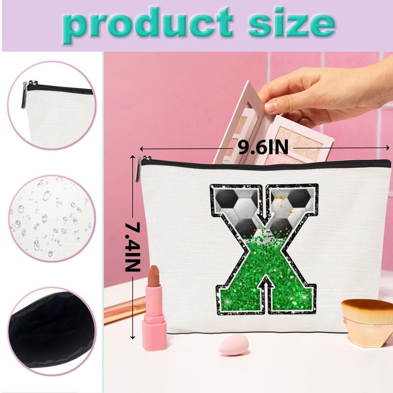 CQM Soccer Gifts Initial Makeup Bag Monogrammed Cosmetic Bag Letter X Zipper Pouch Soccer Accessories for Girls Women Player Coaches Friend Graduation Birthday Gifts - Image 4