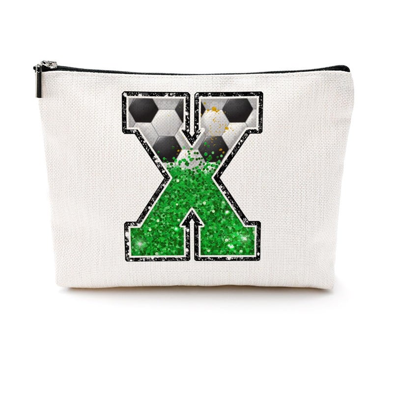 CQM Soccer Gifts Initial Makeup Bag Monogrammed Cosmetic Bag Letter X Zipper Pouch Soccer Accessories for Girls Women Player Coaches Friend Graduation Birthday Gifts - Image 1