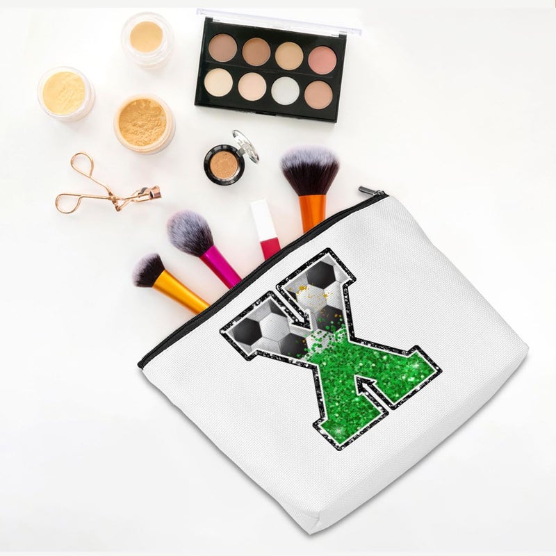 CQM Soccer Gifts Initial Makeup Bag Monogrammed Cosmetic Bag Letter X Zipper Pouch Soccer Accessories for Girls Women Player Coaches Friend Graduation Birthday Gifts - Image 3
