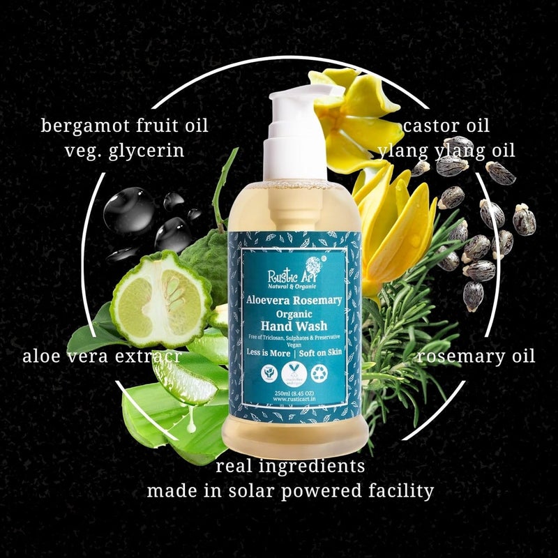 Rustic Art Organic Aloe Vera Rosemary Hand Wash Natural Vegan NonDrying Hydrating 250 ml Pack Of 2 - Image 2
