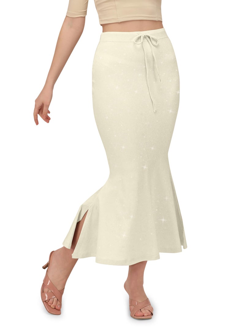 VALLEY Shimmer Stretchable Saree Shapewear Petticoat for Women, Cotton Blended,Petticoat,Skirts for Women,Shape Wear Dress for Saree (Light Yellow, L) - Image 1