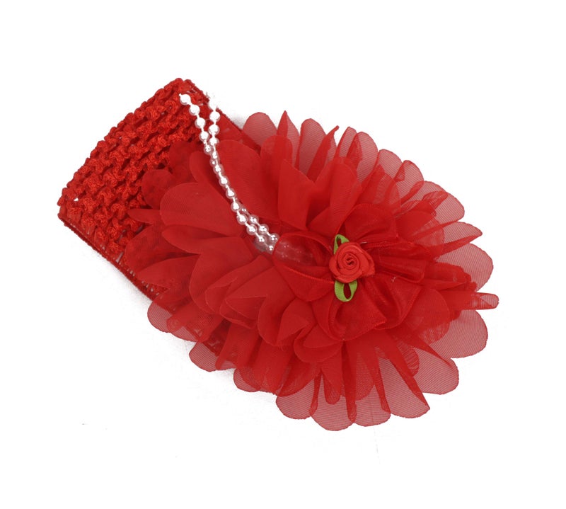 Yellow Bee Red Big Ruffle Flower Infant Hairband with Pearl Detailing, DE1104 - Image 4