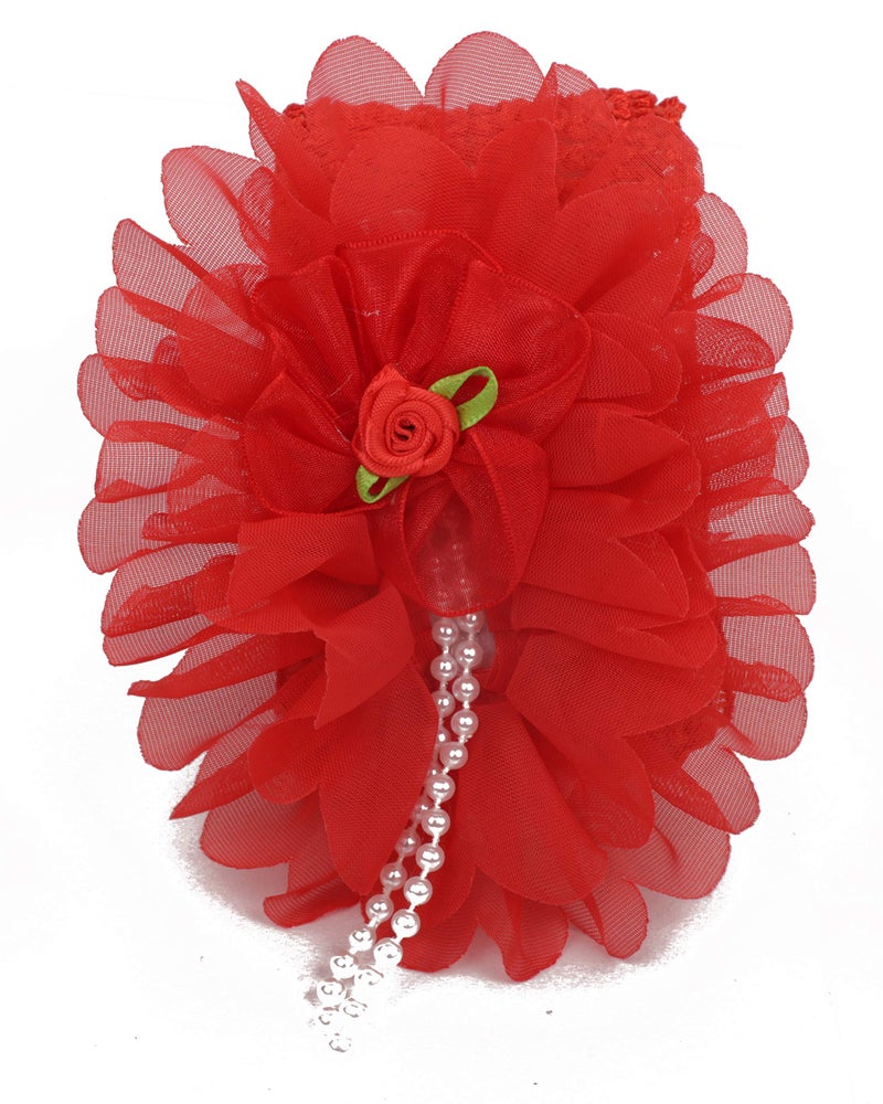 Yellow Bee Red Big Ruffle Flower Infant Hairband with Pearl Detailing, DE1104 - Image 2