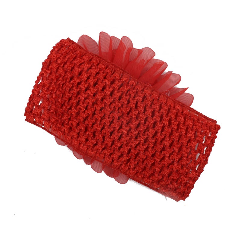 Yellow Bee Red Big Ruffle Flower Infant Hairband with Pearl Detailing, DE1104 - Image 3
