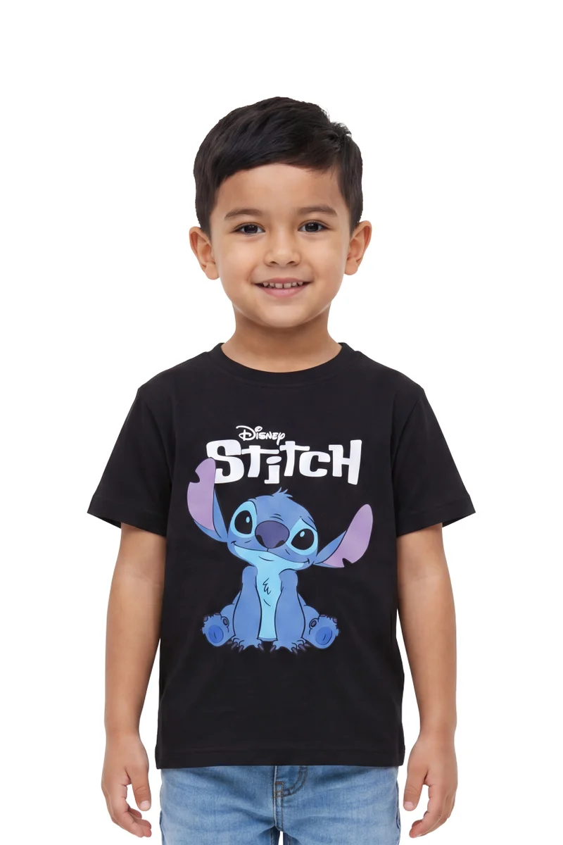 Disney Disney Lilo & Stitch Graphic Oversized Drop Shoulder T-Shirt for Boys| Stitch Character Print Casual Crew Neck Tee