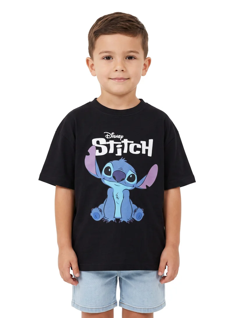 Disney Lilo & Stitch Graphic Oversized Drop Shoulder T-Shirt for Boys| Stitch Character Print Casual Crew Neck Tee