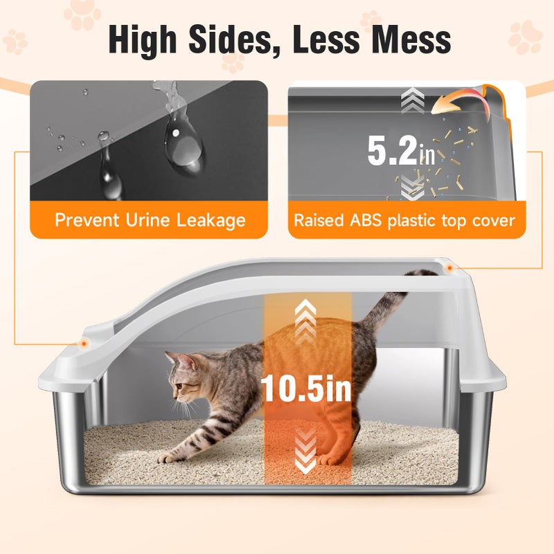 KISENG 2PACK Stainless Steel Litter Box, Extra Large XL Odor Free Metal Litter Box with High Sides, Open Top Litter Pan Include Scoop Easy Cleaning Anti-Scratch Kitty Cat Box Anti-Urine Leakage, Non-Sticky - Image 3