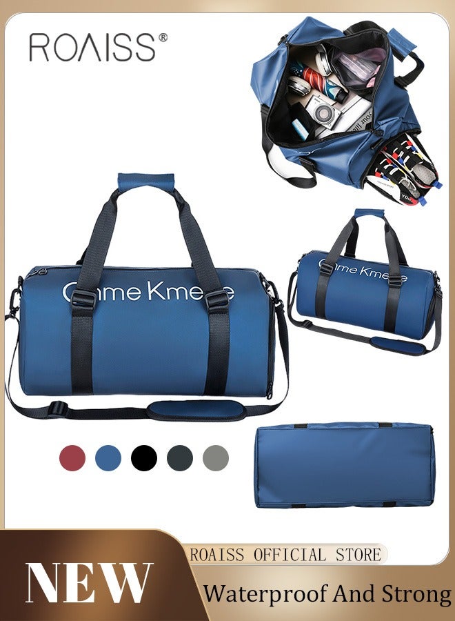 roaiss Unisex Gym Duffel Bag Shoes Compartment Lightweight Waterproof Multipurpose Large Capacity Outdoor Luggage Handbag for Fitness Sports Swimming Travel Blue - Image 2