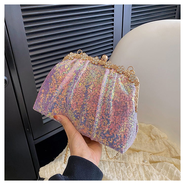 New Fashionable Women'S Evening Bag, High-End Niche Design, Pleated Chain Bag, Crossbody Bag, Evening Dress Bag