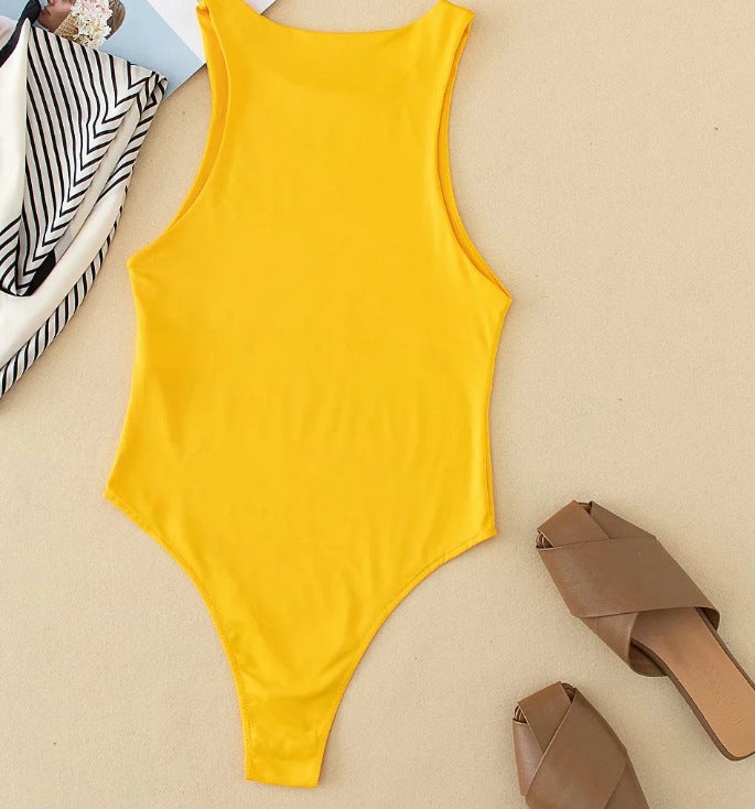2023 Womens Chic One-Shoulder Bodysuit Yellow