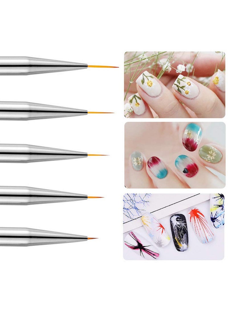 SYOSI - Nail Design Brushes 5 Pcs, Nail Brushes Nail Liner Brush Set Nail Art Brushes Nail Painting Brush Dotting Pen Nail Art Nail Art Design Brushes Dual-ended Painting Nail Design Brush Pen - Image 1