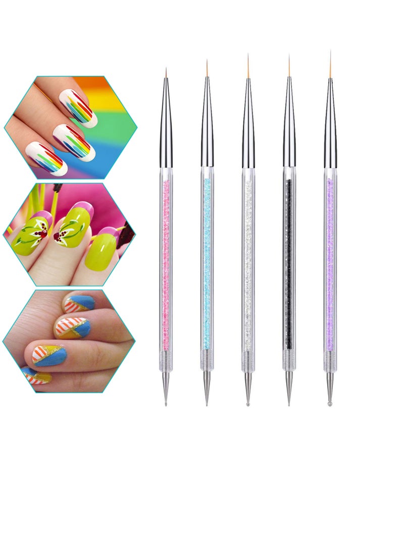 SYOSI - Nail Design Brushes 5 Pcs, Nail Brushes Nail Liner Brush Set Nail Art Brushes Nail Painting Brush Dotting Pen Nail Art Nail Art Design Brushes Dual-ended Painting Nail Design Brush Pen - Image 1