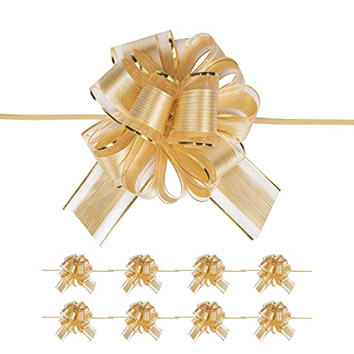 AKLVBL 10 PCS Large Pull Bow Gift Wrapping Bows, Pull Bow with Ribbon for Wedding Gift Baskets, Party Gift Wrap Bows, Presents Decorating Bows (Gold) - Image 1