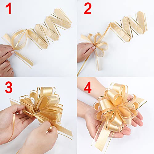 AKLVBL 10 PCS Large Pull Bow Gift Wrapping Bows, Pull Bow with Ribbon for Wedding Gift Baskets, Party Gift Wrap Bows, Presents Decorating Bows (Gold) - Image 5