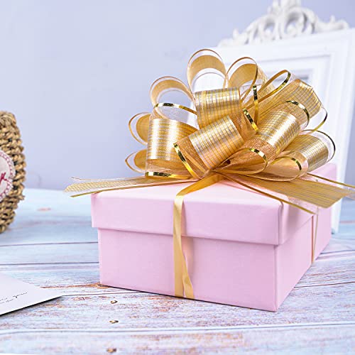 AKLVBL 10 PCS Large Pull Bow Gift Wrapping Bows, Pull Bow with Ribbon for Wedding Gift Baskets, Party Gift Wrap Bows, Presents Decorating Bows (Gold) - Image 3
