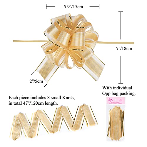 AKLVBL 10 PCS Large Pull Bow Gift Wrapping Bows, Pull Bow with Ribbon for Wedding Gift Baskets, Party Gift Wrap Bows, Presents Decorating Bows (Gold) - Image 2