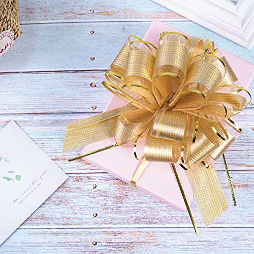 AKLVBL 10 PCS Large Pull Bow Gift Wrapping Bows, Pull Bow with Ribbon for Wedding Gift Baskets, Party Gift Wrap Bows, Presents Decorating Bows (Gold) - Image 4