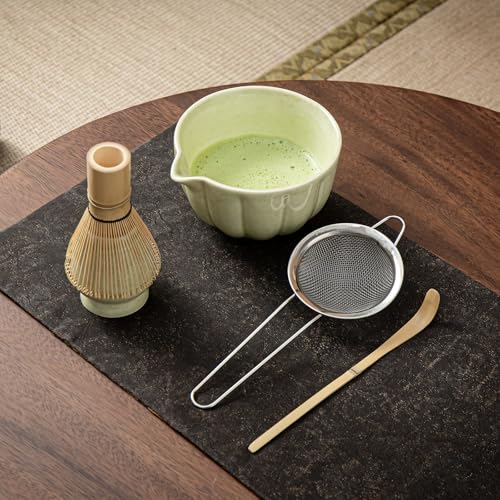 SFTXEY Matcha Whisk Set, Matcha Set Includes Ceramic Matcha Bowl, Bamboo Whisk, Scoop, Chasen Holder, Sifter, 5 Pcs Perfect Matcha Kit for Macha Lover (Mottled Green) - Image 4