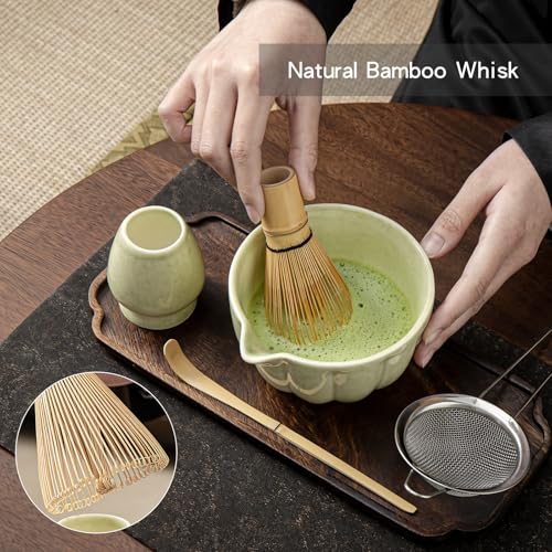 SFTXEY Matcha Whisk Set, Matcha Set Includes Ceramic Matcha Bowl, Bamboo Whisk, Scoop, Chasen Holder, Sifter, 5 Pcs Perfect Matcha Kit for Macha Lover (Mottled Green) - Image 3