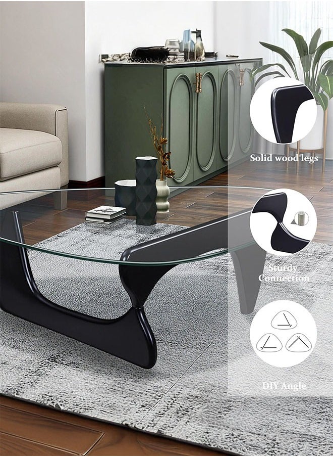 LEDIN Triangle Coffee Table, Mid Century Modern Glass Low End Table, with Solid Wood Base, Easy to Assemble, for Bedroom, Office, Living Room  - Image 5