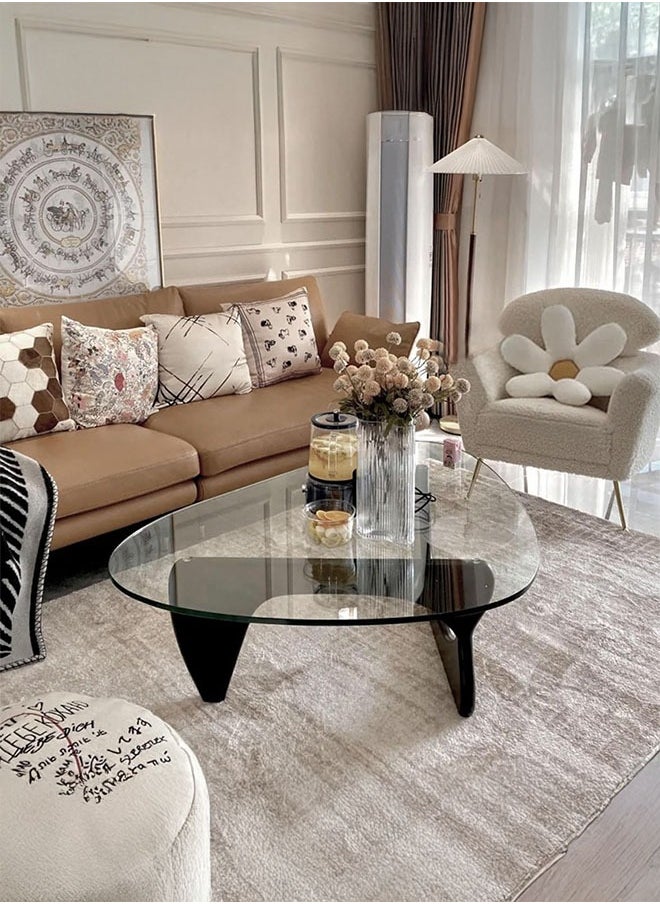 LEDIN Triangle Coffee Table, Mid Century Modern Glass Low End Table, with Solid Wood Base, Easy to Assemble, for Bedroom, Office, Living Room  - Image 3
