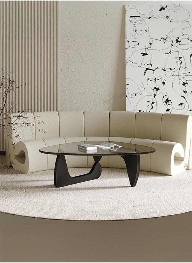 LEDIN Triangle Coffee Table, Mid Century Modern Glass Low End Table, with Solid Wood Base, Easy to Assemble, for Bedroom, Office, Living Room  - Image 2