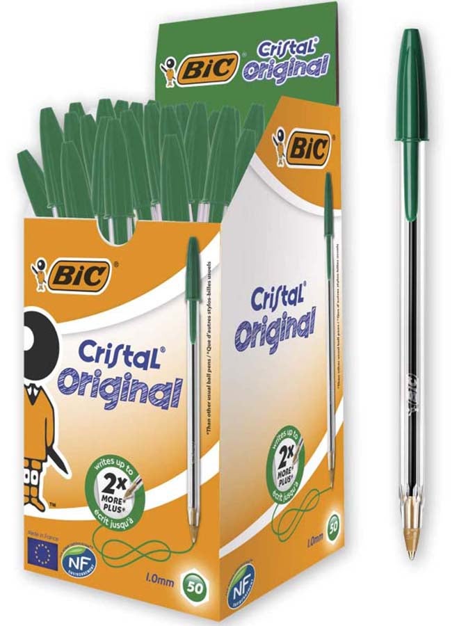 BIC Box Pack of 50 Cristal 1.0 Green Pens - Image 1