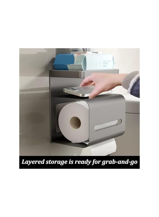S-TOP Self Adhesive Toilet Paper Holder, 3-Layer Wall Mount Tissue Roll Rack, Suction Cup Bathroom Organizer, Rustproof Kitchen Bath Storage, Phone Wet Wipe Shelf, No Drill Paper Towel Dispenser - Image 3