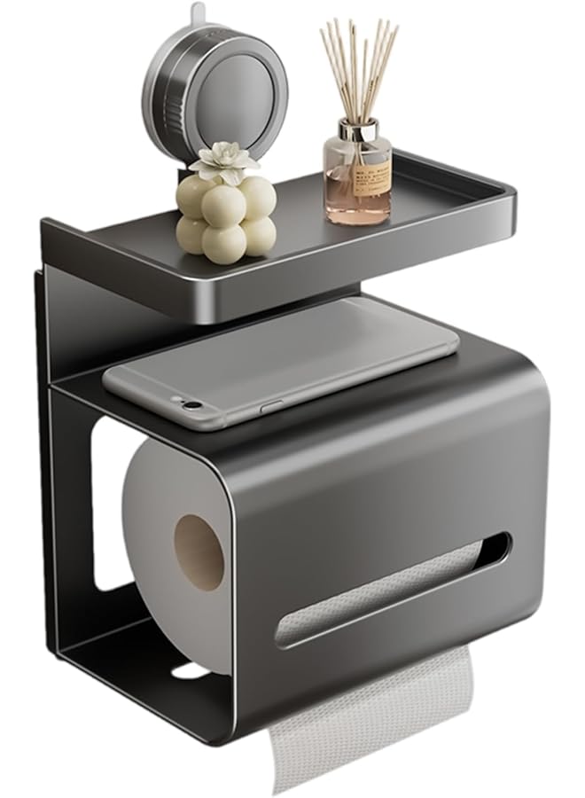 S-TOP Self Adhesive Toilet Paper Holder, 3-Layer Wall Mount Tissue Roll Rack, Suction Cup Bathroom Organizer, Rustproof Kitchen Bath Storage, Phone Wet Wipe Shelf, No Drill Paper Towel Dispenser - Image 1