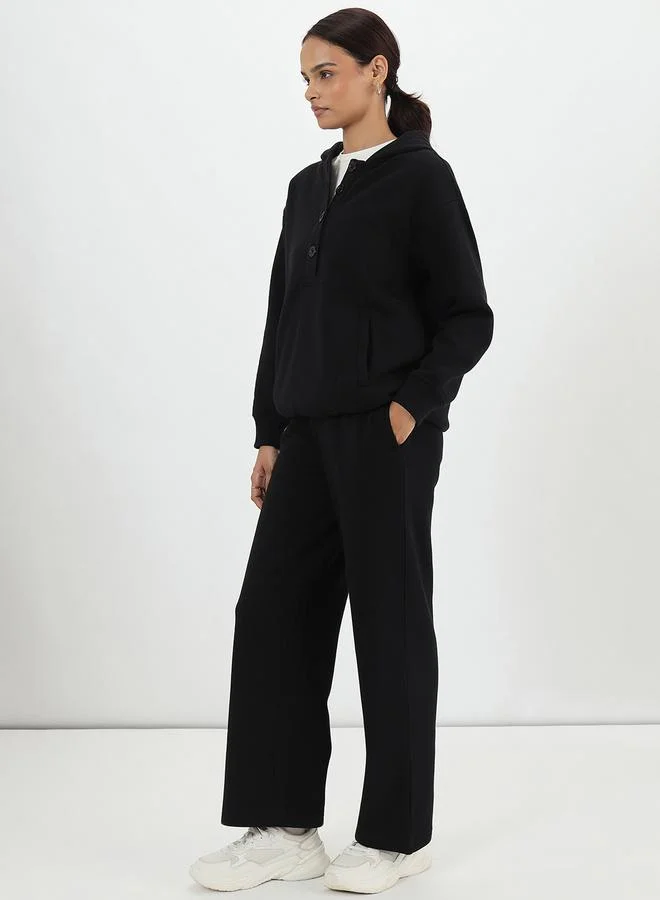 Femmella Black Fleece Relaxed Fit Hoodie