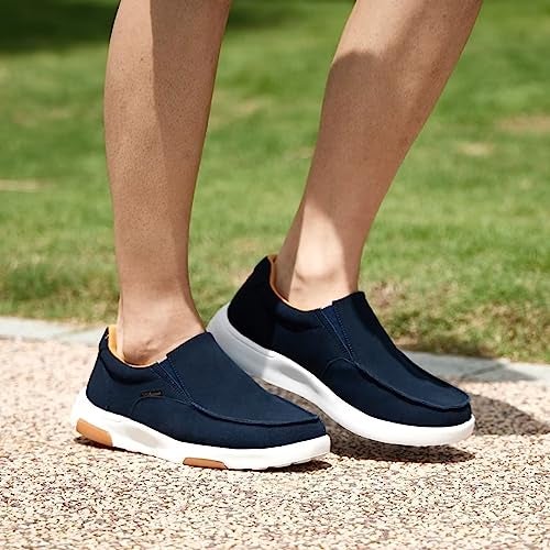 OrthoComfoot Men's Orthopedic Slip On Loafers Walking Shoes: Supportive Slip-Ons for Heel and Foot Pain Relief, Durable Rubber Sole Dress Loafers for Foot Pain Relieve Denim Size 11 - Image 2