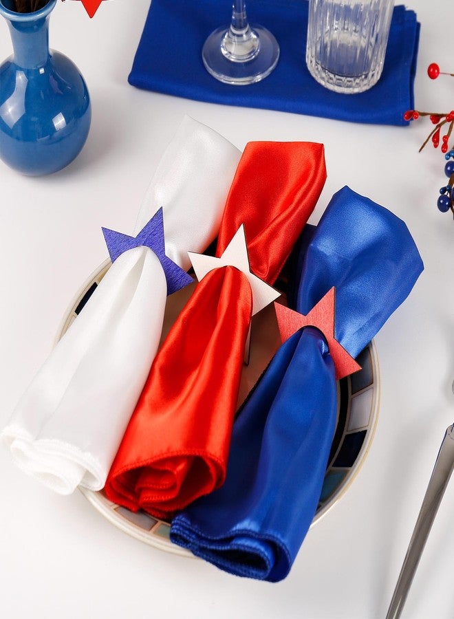 Wonlex 12PCS Patriotic Cloth Napkin + 12PCS Wooden Star Napkin Rings Holder Set 4th of July Red White Blue for Independence Day Memorial Day Party Holiday Dining Table Decor - Image 2
