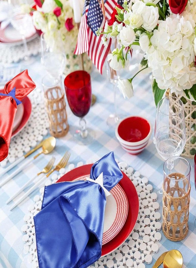 Wonlex 12PCS Patriotic Cloth Napkin + 12PCS Wooden Star Napkin Rings Holder Set 4th of July Red White Blue for Independence Day Memorial Day Party Holiday Dining Table Decor - Image 4