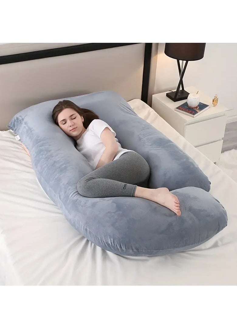 Pregnancy Pillow Crystal Velvet J Maternity Pillow Nursing Pillow, Supports The Abdomen, Legs and Waist, with Removable Cover for Easy Cleaning - Black - Image 2