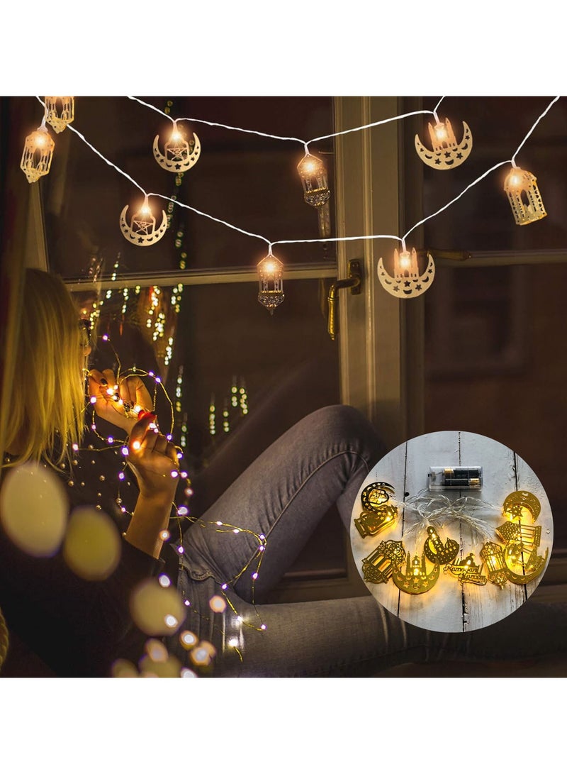 TAPIT 1 Set Muslim Ramadan String Lights Muslim Eid Party Light Decors Eid Mubarak Decoration Fairy String Lights Battery Operated 20 LED Ramadan Lamp for Festival Golden 9.84FT - Image 1