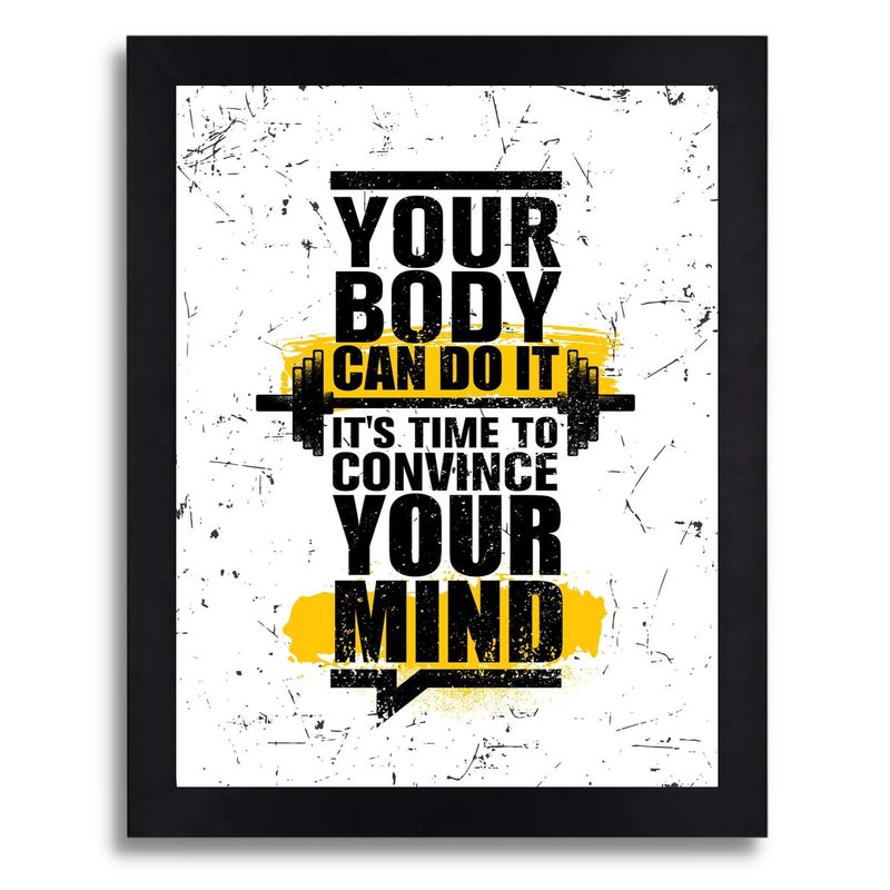 Interio Crafts Wood Gym Abstract Motivational Framed Poster Black Plain 13 X 10 Inches